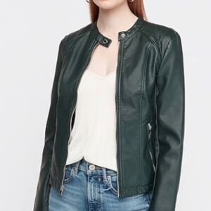 Express (Minus) The Leather Moto Jacket Medium - Emerald/Dark Green